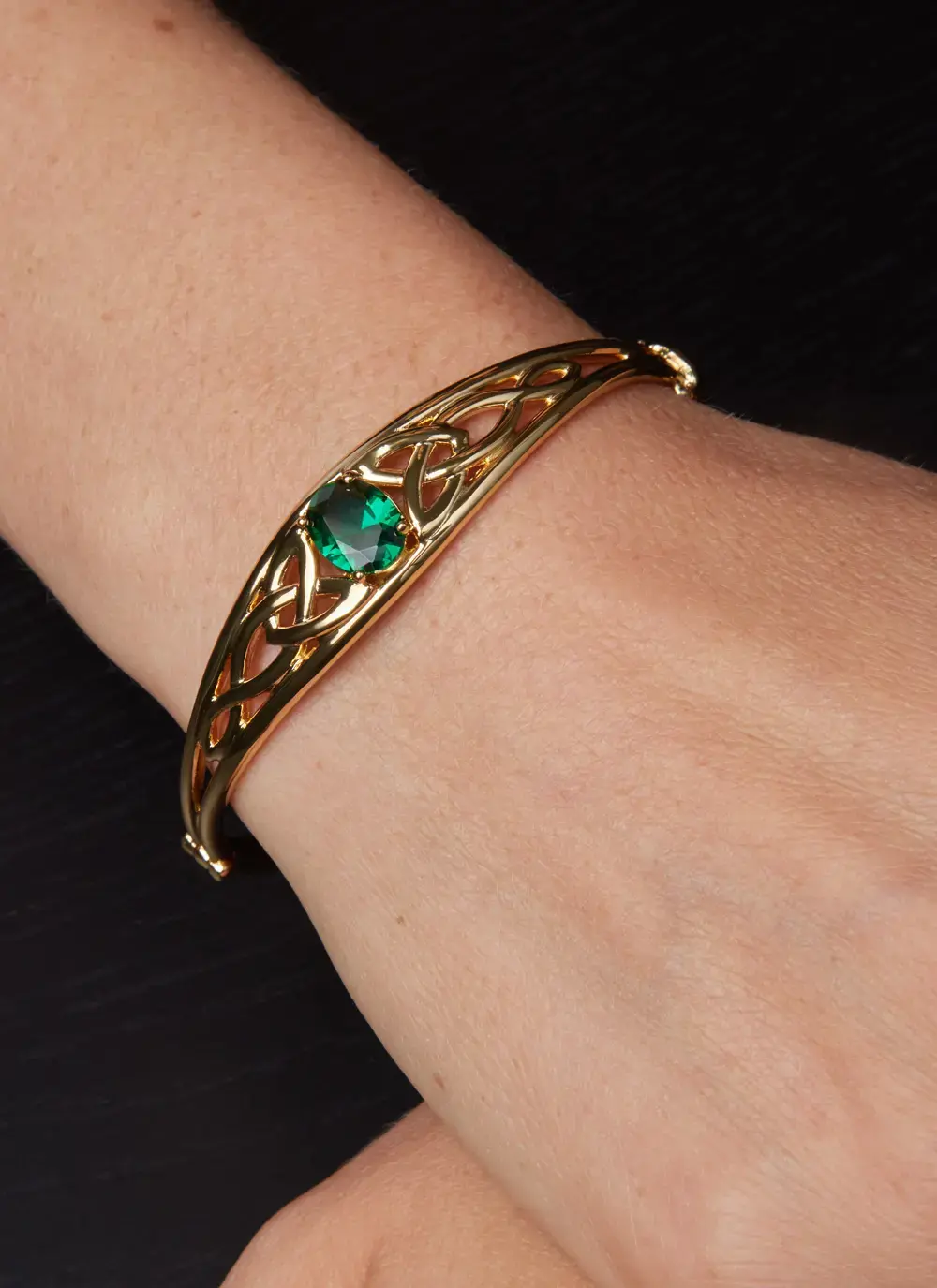 Trinity Knot Bangle With Green Stone
